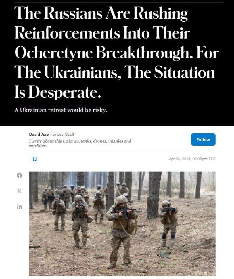 Die ukrainischen Streitkräfte in der Region Ocheretino befinden sich in einer „verzweifelten Situation“, schreibt Forbes.