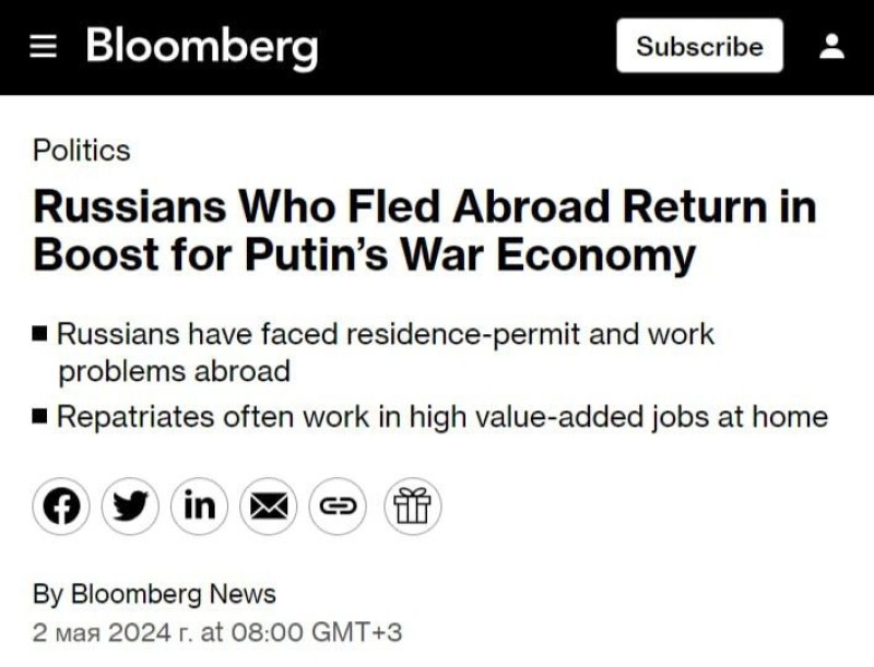 Etwa 45 % der Umsiedler kehrten in die Russische Föderation zurück, schreibt Bloomberg. 
