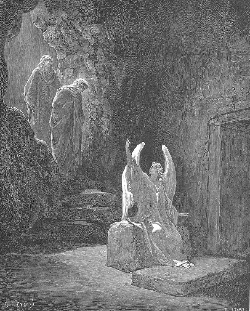 Ein Engel verkündet den Myrrhen tragenden Frauen die Auferstehung Christi (Johannes, Kap. 20; Matthäus, Kap. 28; Markus,...